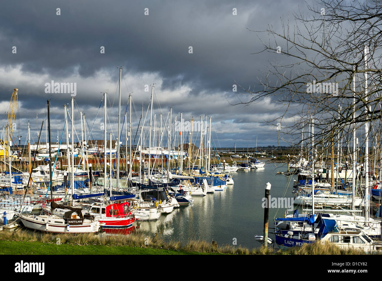 Bateaux amarrés à Tollesbury Marina dans l'Essex. Banque D'Images