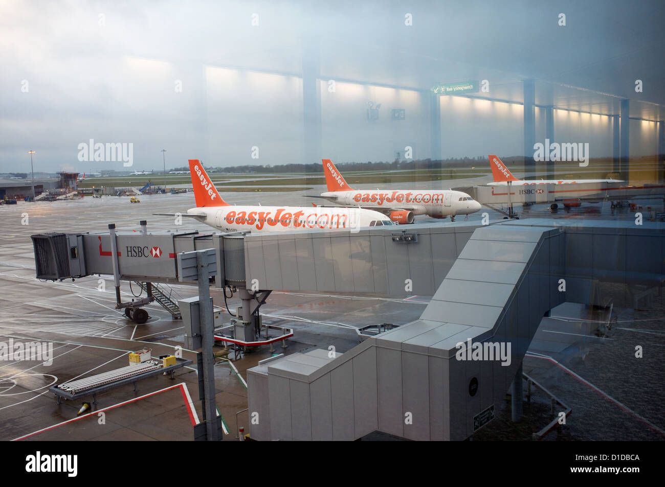 Easy Jet avions Airbus A319, l''aéroport de Stansted, Essex, Royaume-Uni. Banque D'Images