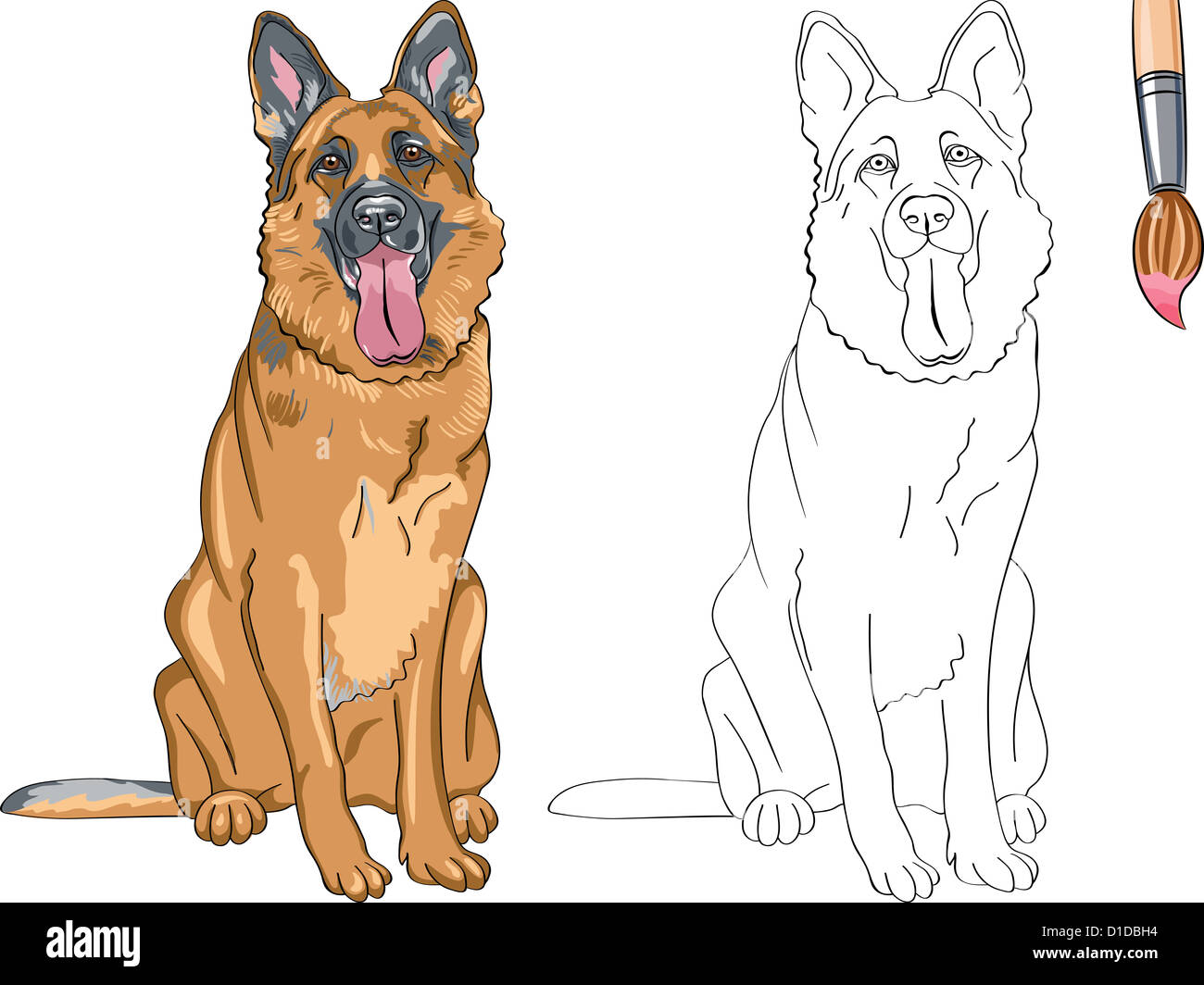 Livre de coloriage pour les enfants de vecteur de funny smiling dog race berger allemand Banque D'Images