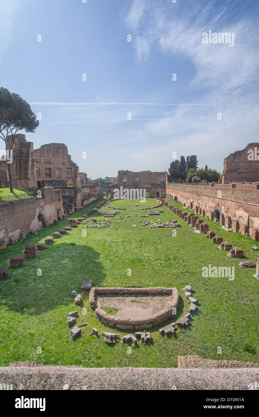 Ruines de Stadium à Domitanus la colline du Palatin à Rome, Italie Banque D'Images