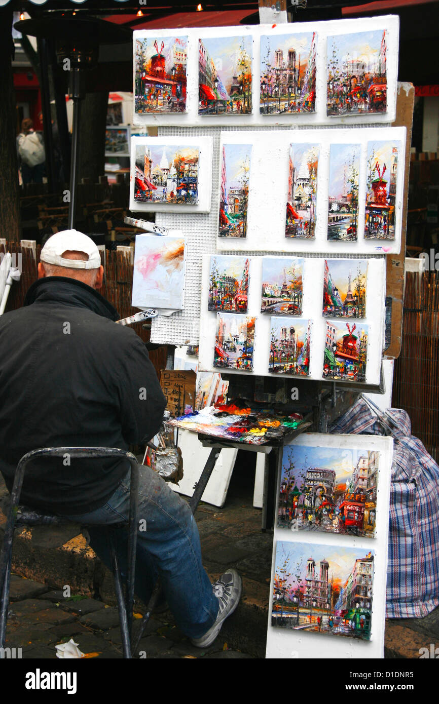 Artiste de rue, Place du Tertre de Montmartre Paris France Europe Banque D'Images