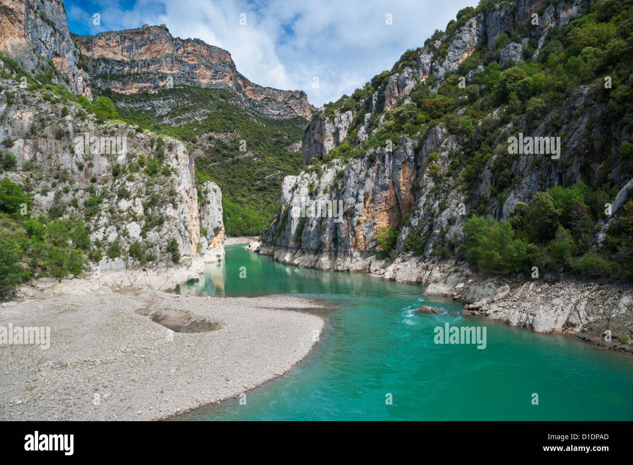 El Entremon, une étroite gorge calcaire cependant qui la rivière CInca découle de la Mediano, Huesca, Aragon, Espagne Banque D'Images