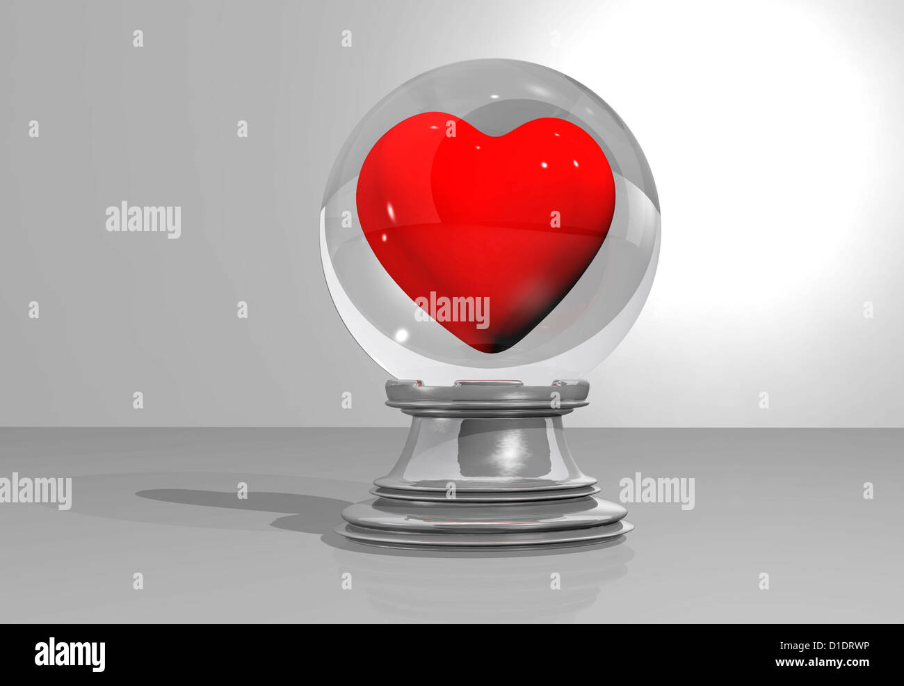 Boule de cristal avec un coeur à l'intérieur Banque D'Images
