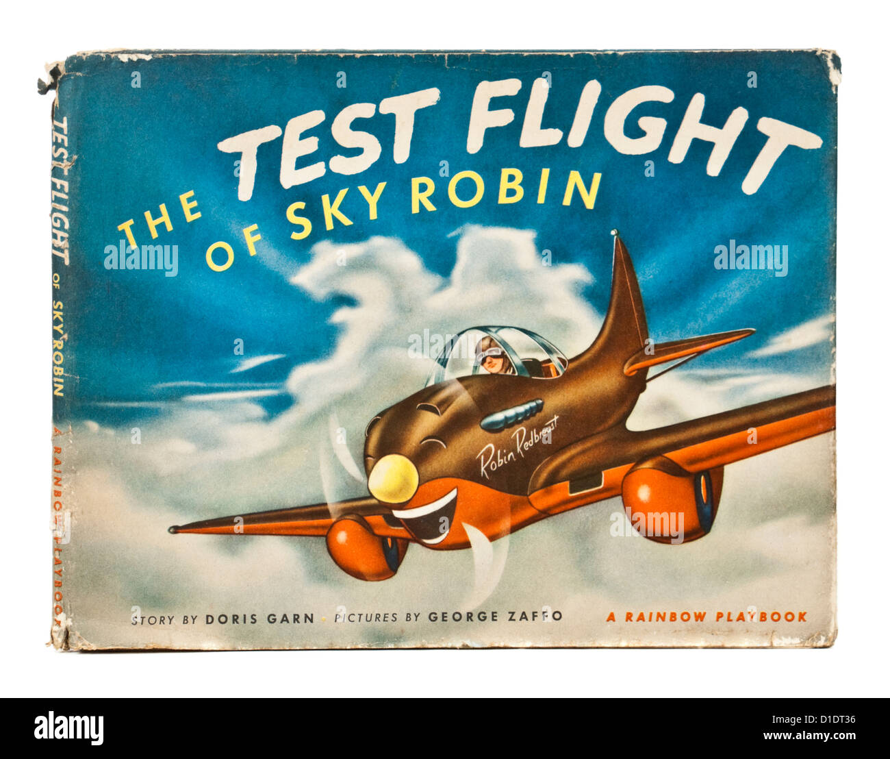 Rare 1946 livre illustré pour enfants 'Le vol d'essai de Robin Sky'. Écrit par Doris Garn, illustrations par George Zaffo. Banque D'Images