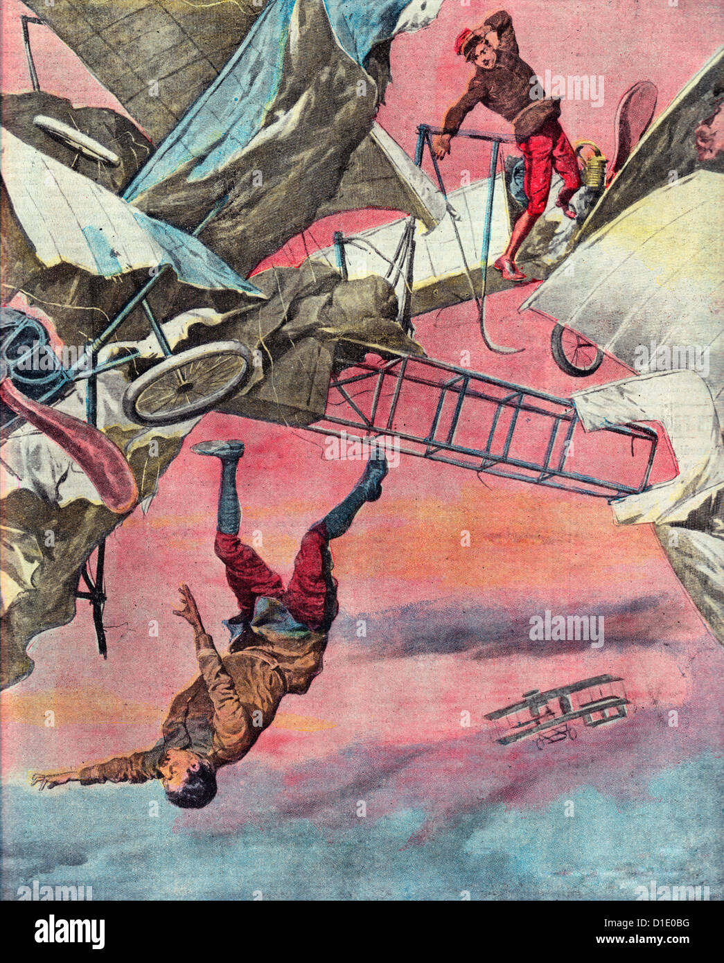 Les tragédies de l'air : mortel accident de deux avions militaires français, vers 1912 Banque D'Images
