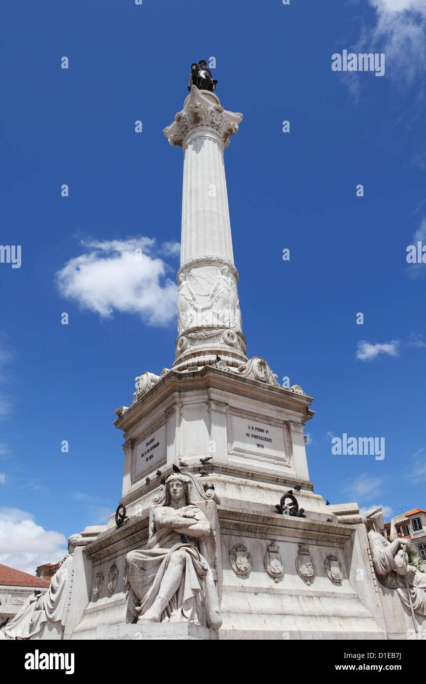 Le roi portugais Dom Pedro IV, monument de la place Dom Pedro IV (place Rossio), dans le quartier de Baixa, Lisbonne, Portugal, Europe Banque D'Images