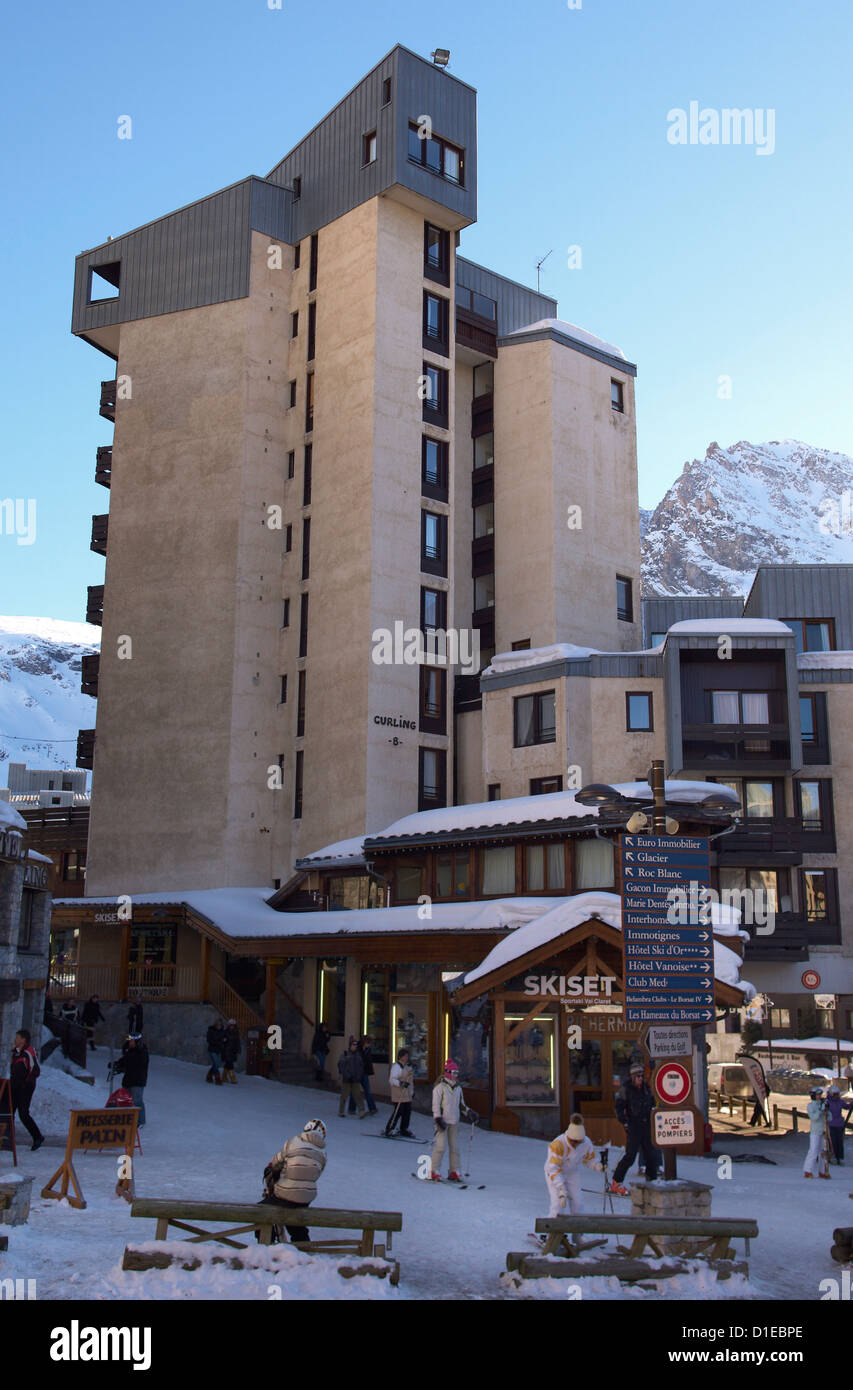 Les immeubles à appartements à Val Claret, plus haut village de Tignes, Savoie, Rhône-Alpes, Alpes, France, Europe Banque D'Images