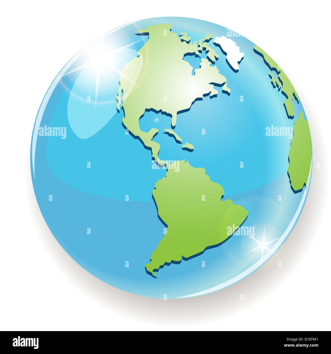 Illustration, globe transparent bleu sur fond blanc Banque D'Images