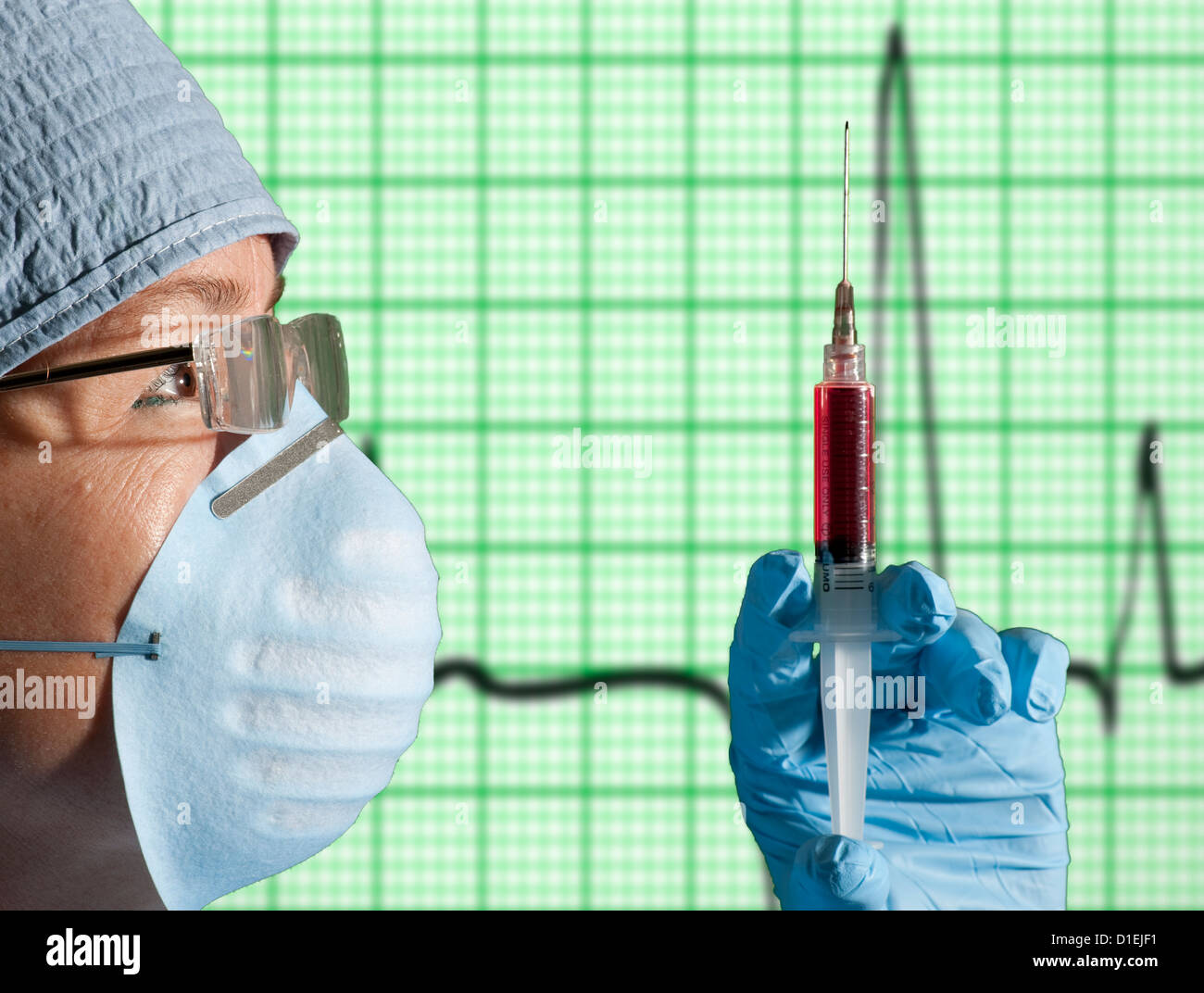 Femme médecin avec aiguille hypodermique en chirurgie Banque D'Images