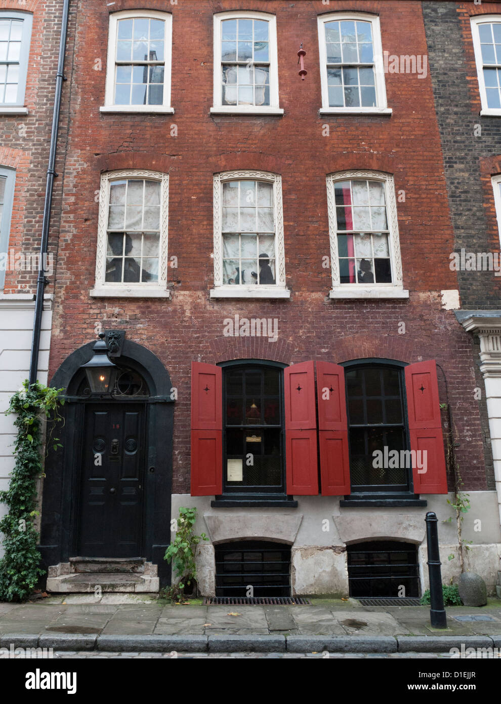 La porte avant de Dennis Severs' House en Folgate Street, Spitalfields, Londres Banque D'Images