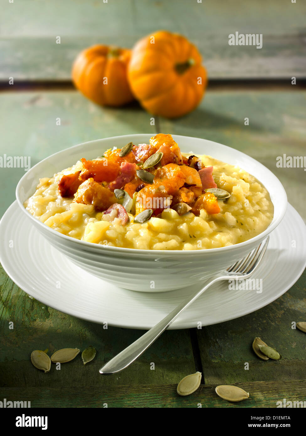 Roast Pumkin & Bacon le Risotto safran Banque D'Images