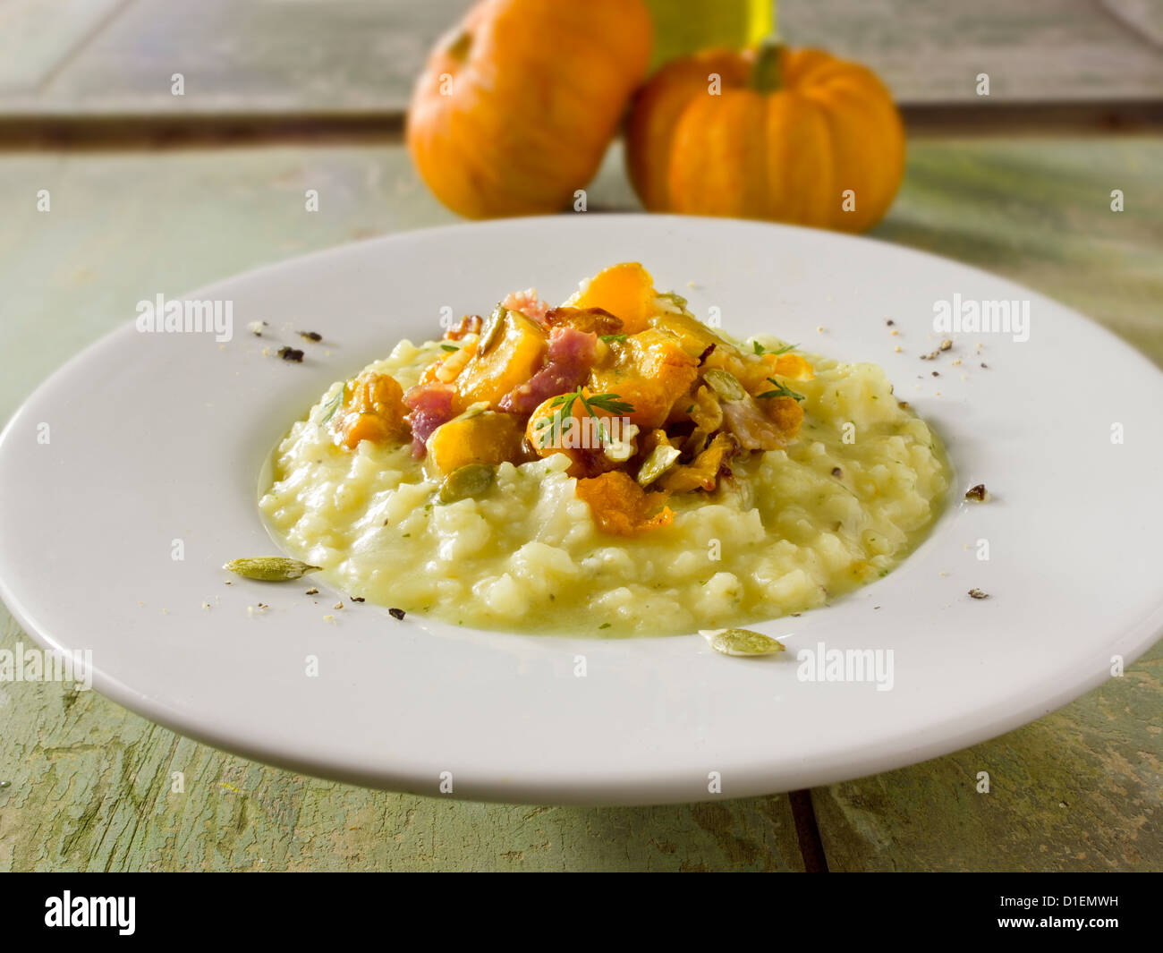 Roast Pumkin & Bacon le Risotto safran Banque D'Images