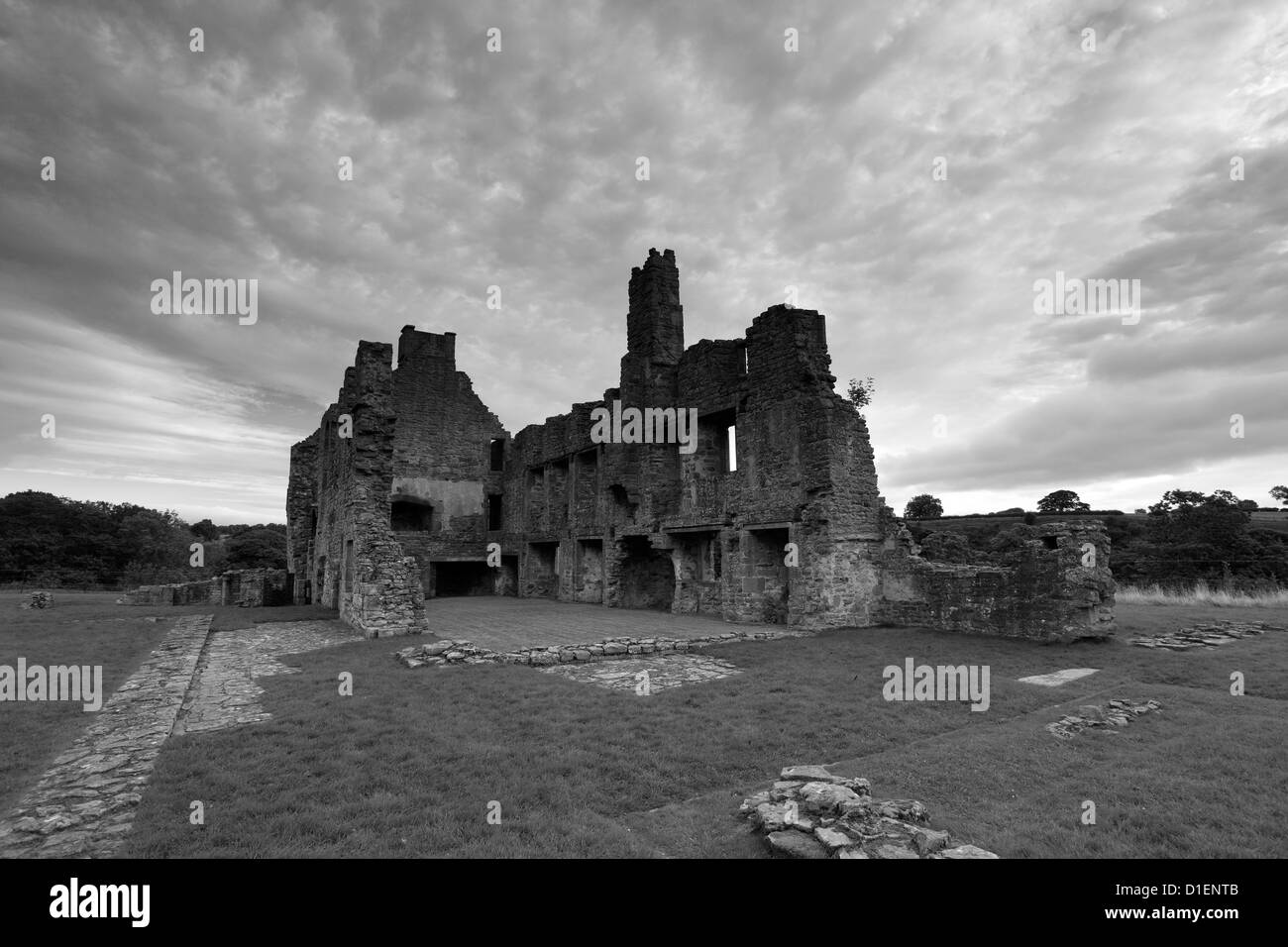 Image panoramique en noir et blanc, les ruines de l'abbaye Egglestone, près de Barnard Castle Town, comté de Durham, de Teesdale, Angleterre, Brit Banque D'Images