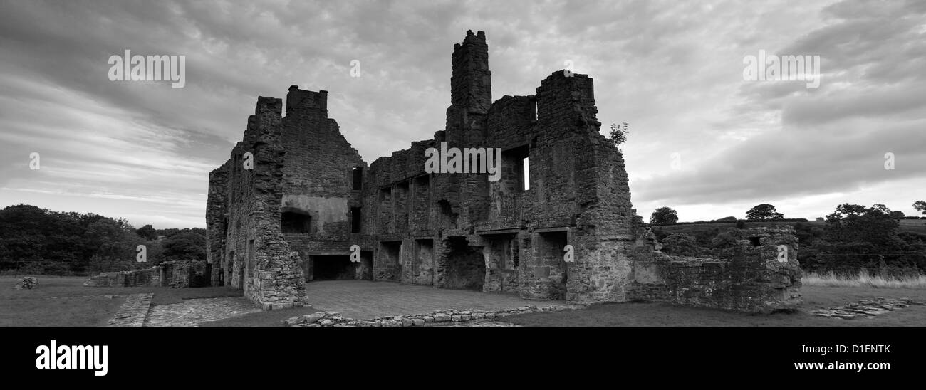 Image panoramique en noir et blanc, les ruines de l'abbaye Egglestone, près de Barnard Castle Town, comté de Durham, de Teesdale, Angleterre, Brit Banque D'Images