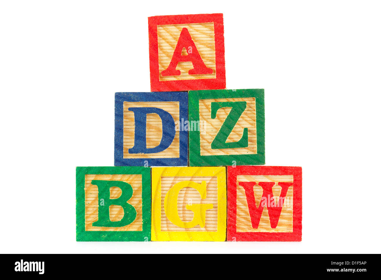 Tour de blocs d'apprentissage en bois ABC over white Banque D'Images Tour de blocs d'apprentissage en bois ABC over white Banque D'Images
