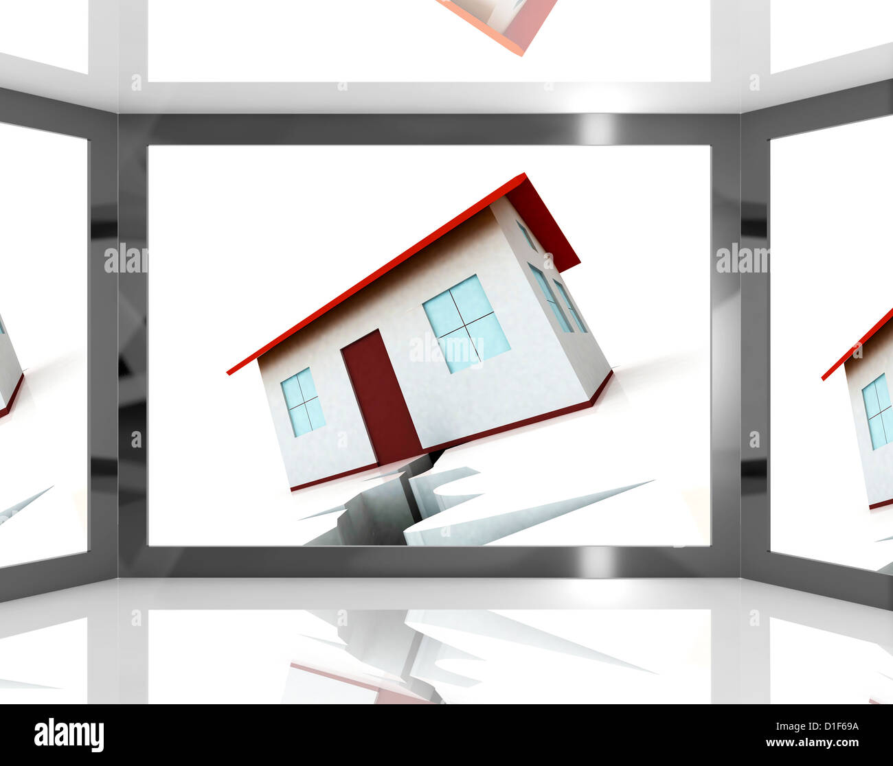 La chambre 12.2005 à l'écran montrant les fondations des bâtiments endommagés Banque D'Images