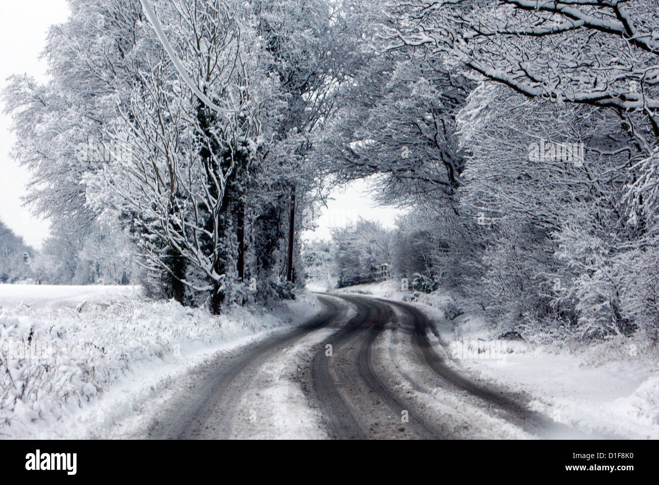 05.02.2012 De la neige sur les routes de campagne dans la région de Essex Galvin James Photo Banque D'Images