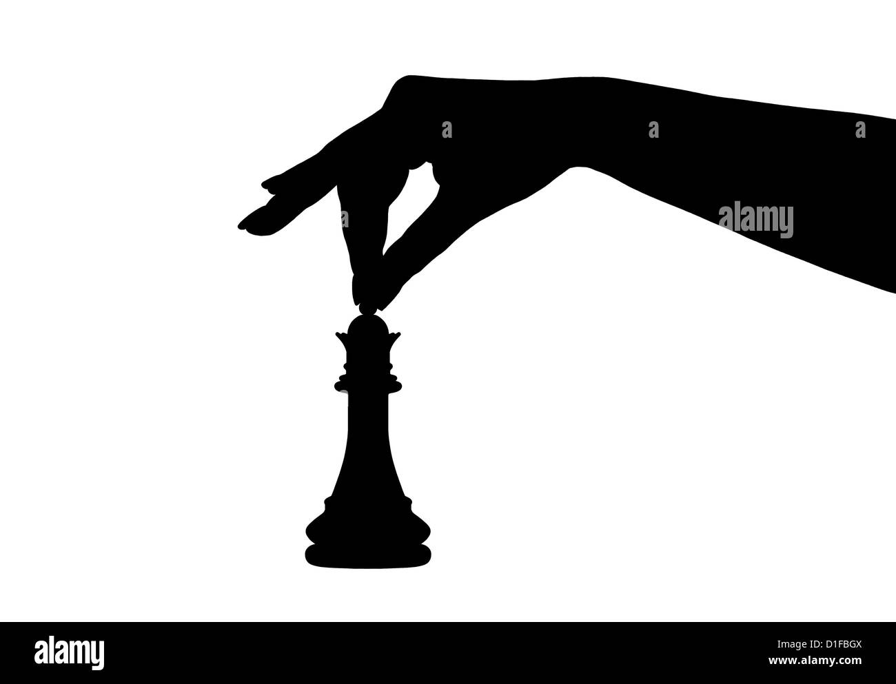 Silhouette d'une main tenant une pièce d'échecs Banque D'Images