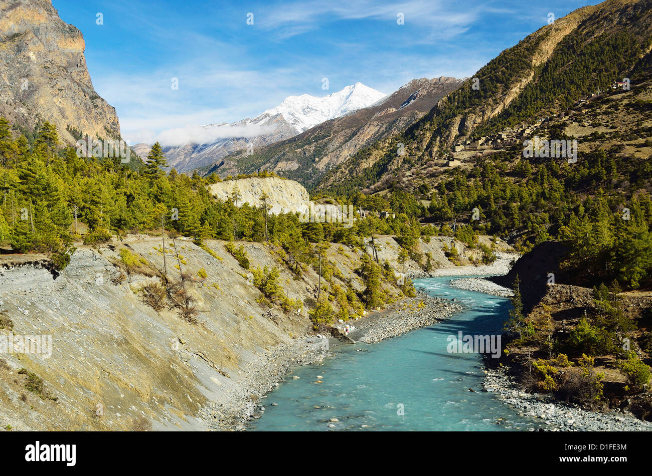 Marsyangdi River Valley, de l'Annapurna Conservation Area, Gandaki, Région de l'Ouest (Pashchimanchal), Népal, Himalaya, Asie Banque D'Images
