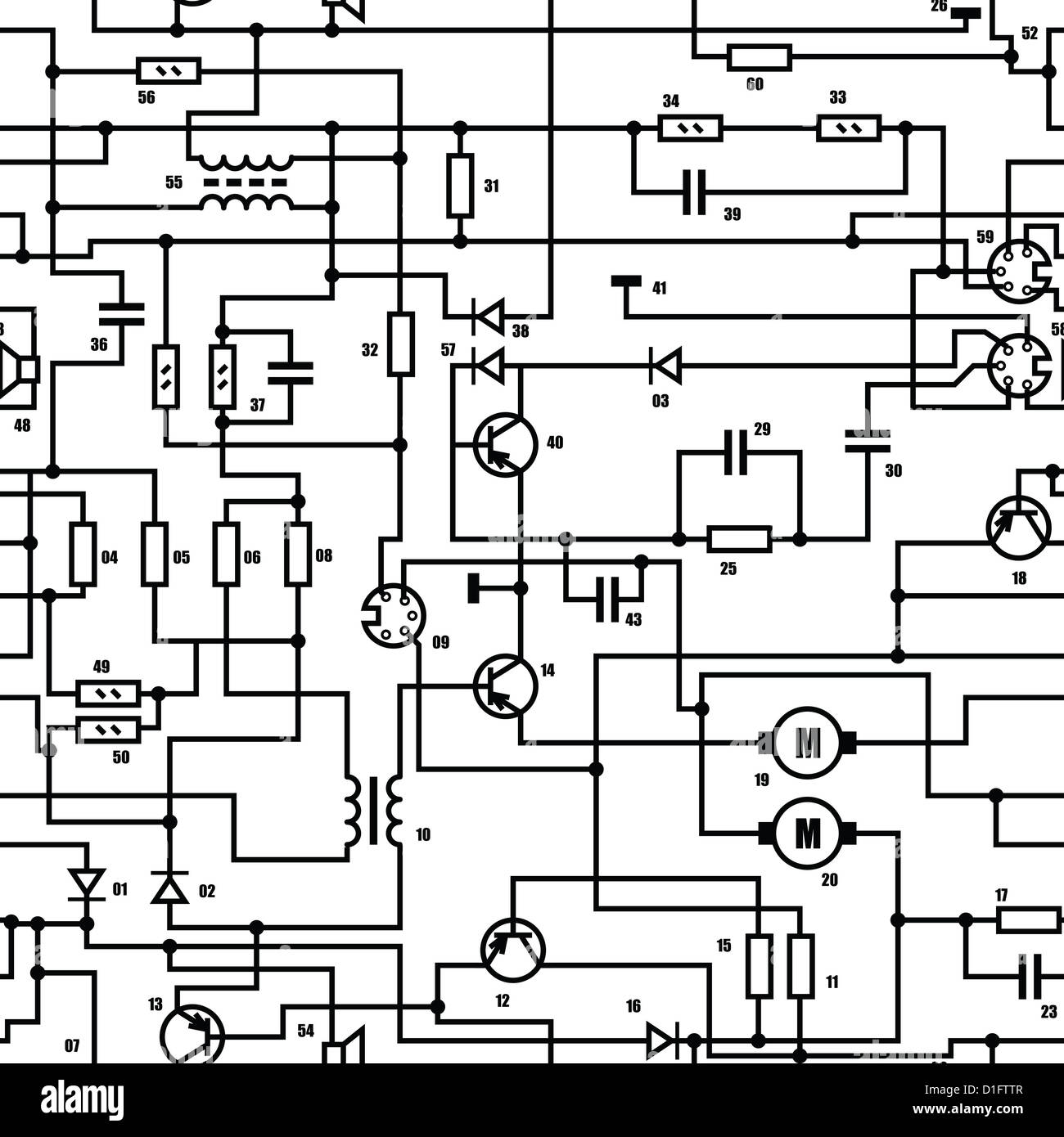 Noir et blanc électronique - schéma schéma technique seamless texture Banque D'Images
