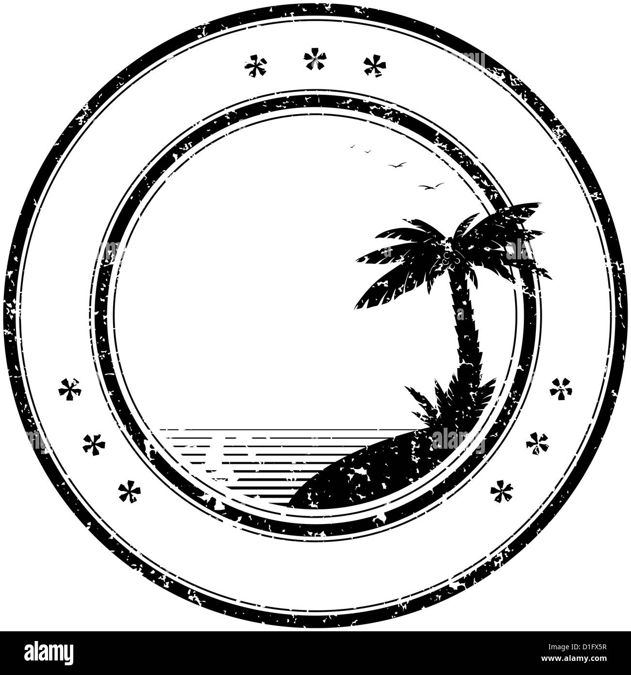 Grunge Tropical rubber stamp avec palm - illustration simple Banque D'Images