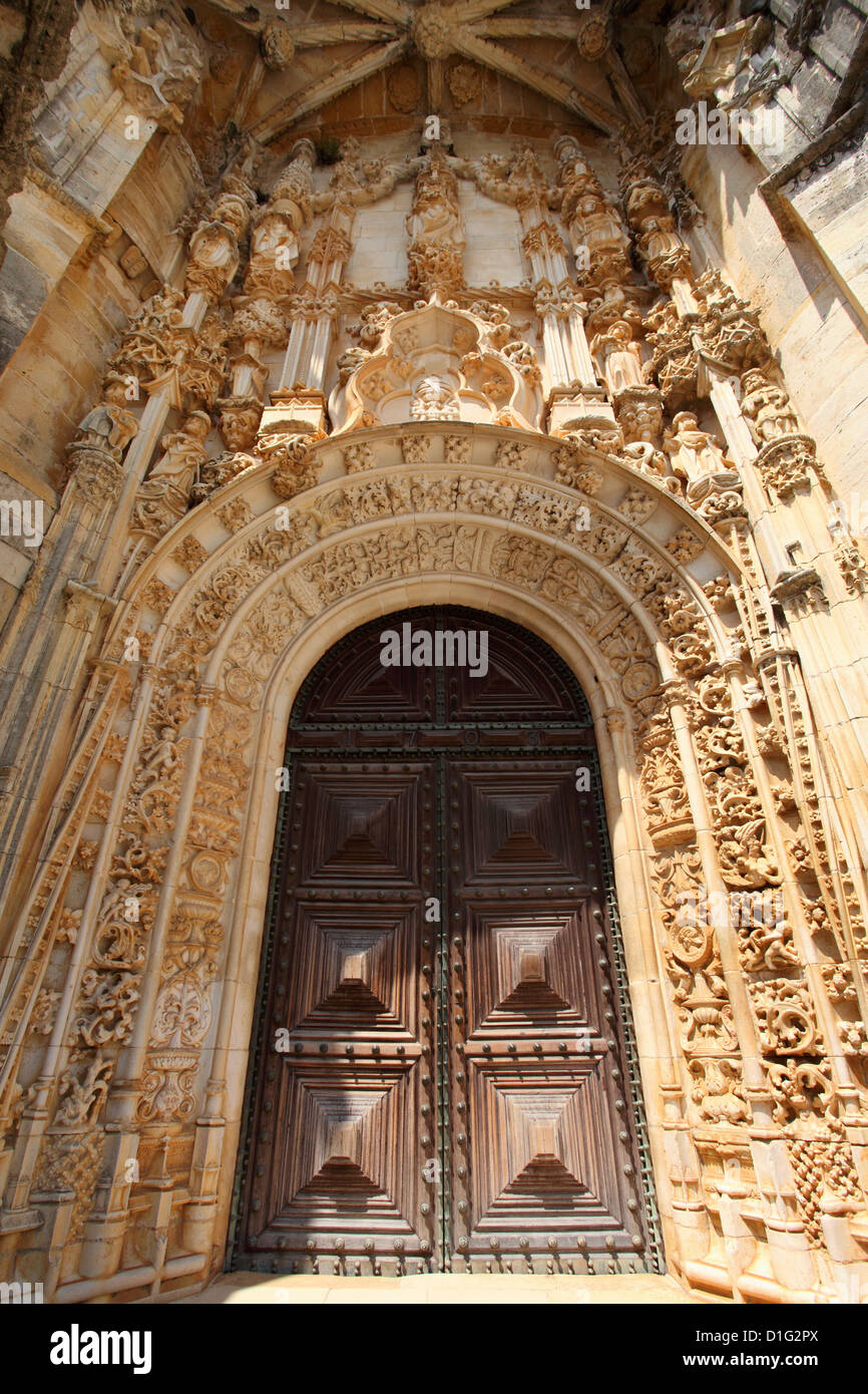 L'art manuélin portail principal, par João de Castilho, Couvent du Christ, UNESCO World Heritage Site, Tomar, Portugal, Portugal, Europe Banque D'Images
