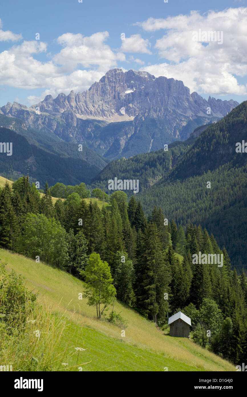 Vue sur les montagnes, la Plie Pieve, La province de Belluno, Dolomites, Italie, Europe Banque D'Images