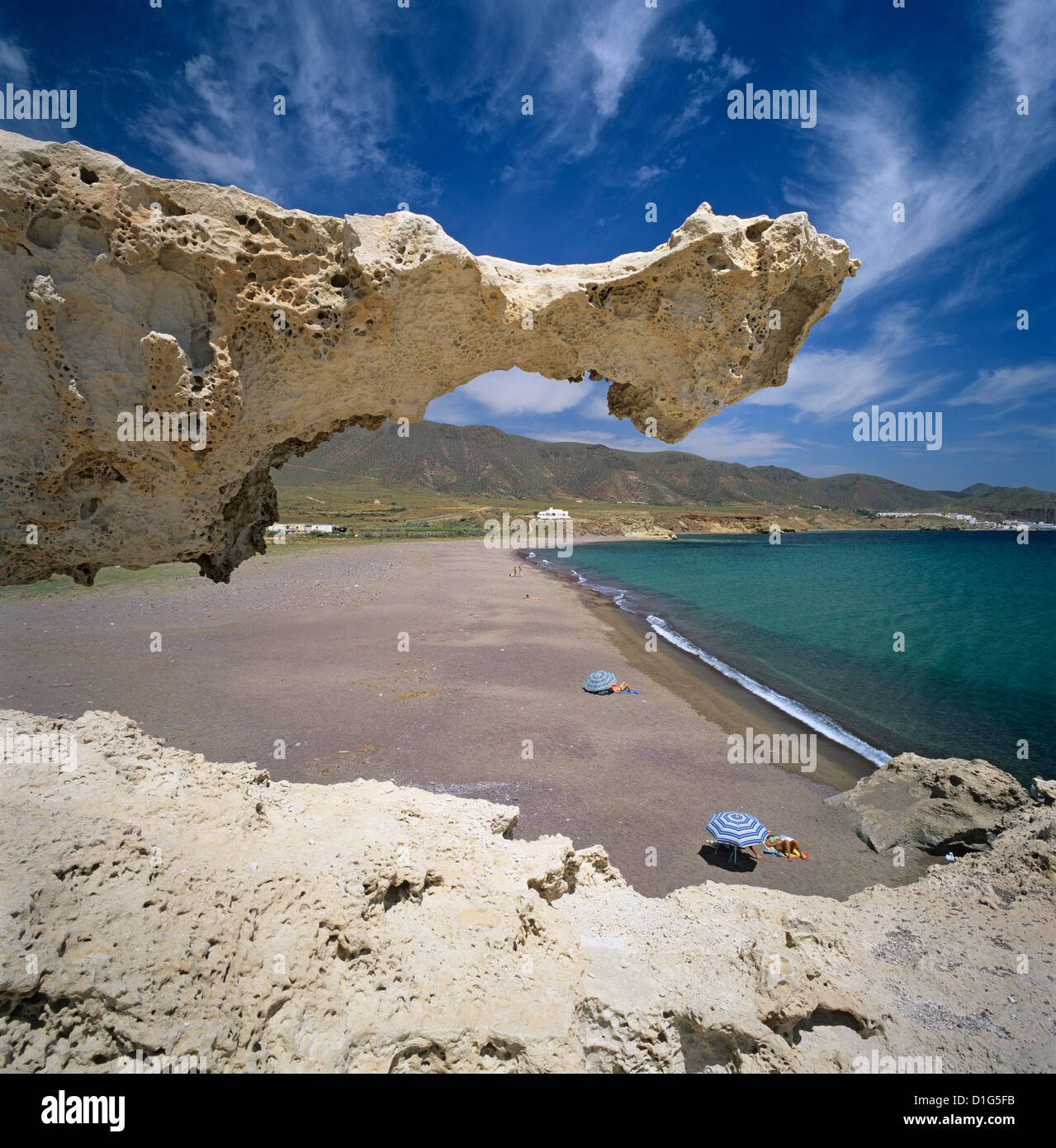 Scène de plage, près de San Jose, Cabo de Gata, Costa de Almeria, Andalousie, Espagne, Europe Banque D'Images