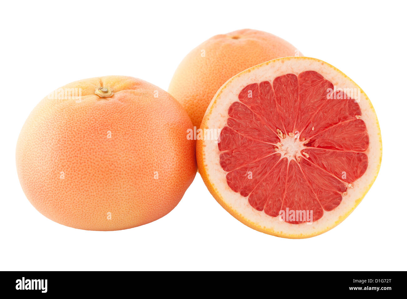 Pamplemousses juteux rouge sur fond blanc Banque D'Images