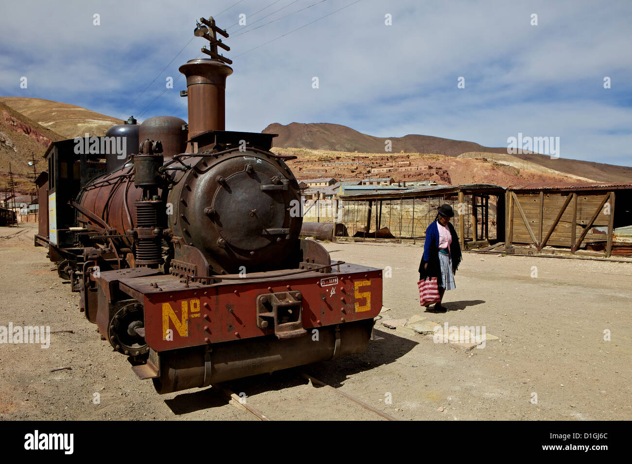 La vieille ville fantôme minière de Pulacayo, patrimoine industriel, a lié à Butch Cassidy et le Sundance Kid, Bolivie Banque D'Images