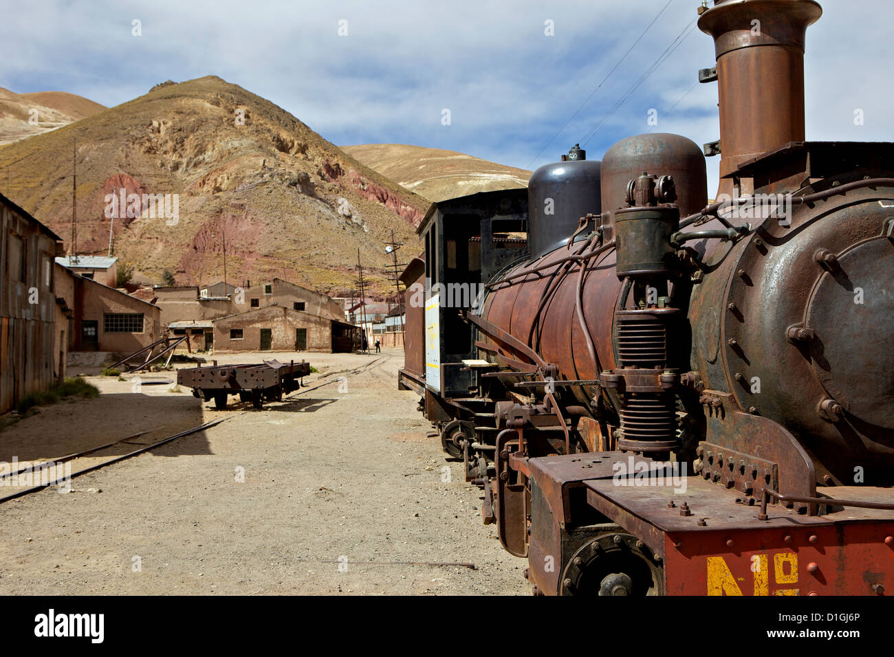 La vieille ville fantôme minière de Pulacayo, patrimoine industriel, a lié à Butch Cassidy et le Sundance Kid, Bolivie Banque D'Images