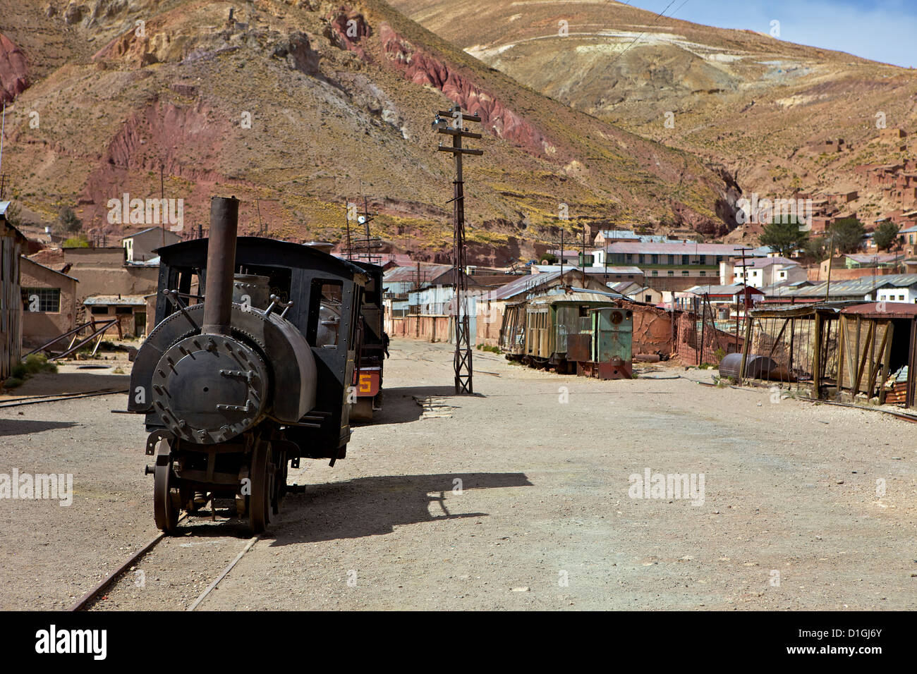 La vieille ville fantôme minière de Pulacayo, patrimoine industriel, a lié à Butch Cassidy et le Sundance Kid, Bolivie Banque D'Images