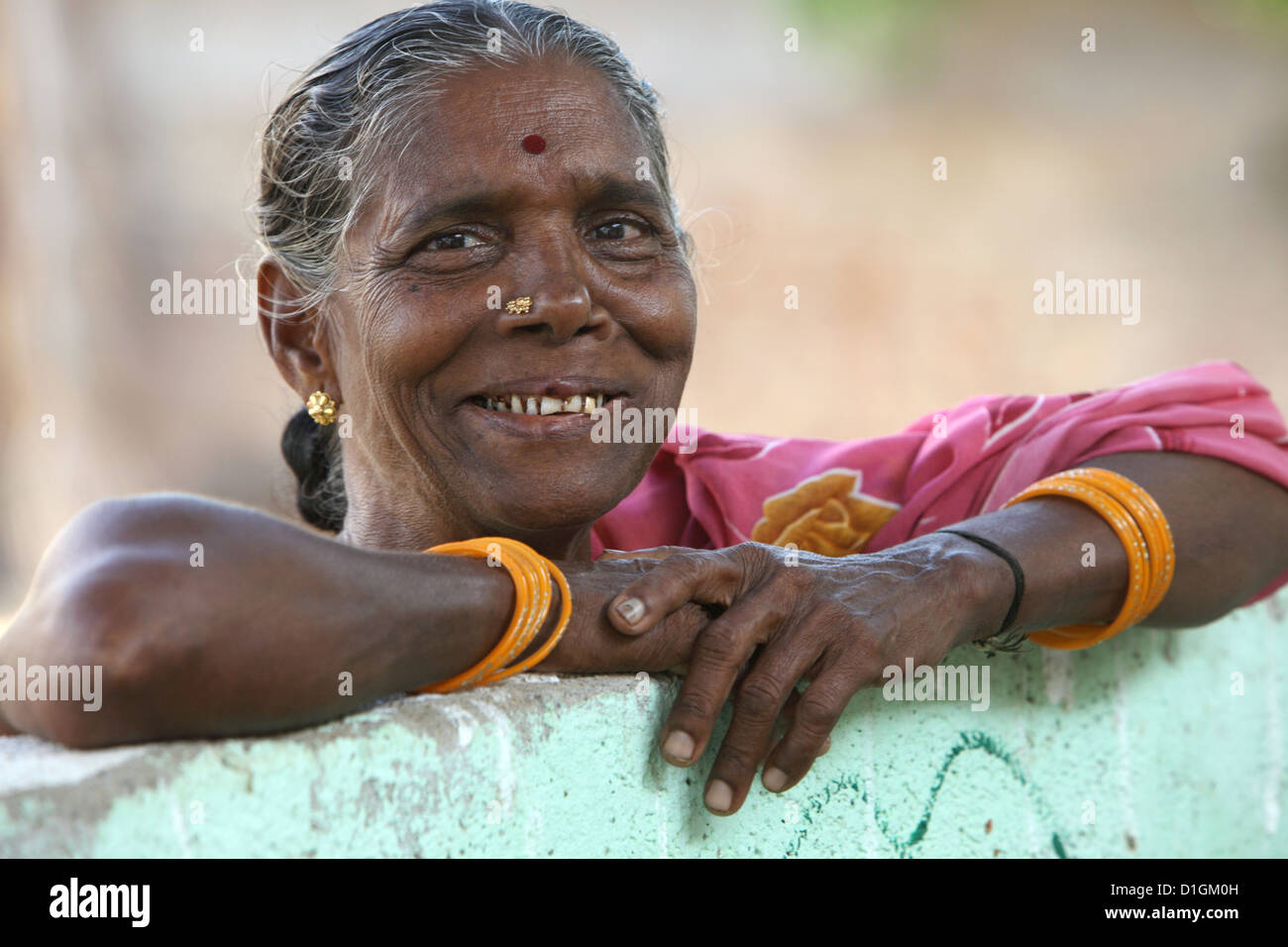 Alikuppam, l'Inde, le portrait of a smiling woman Banque D'Images