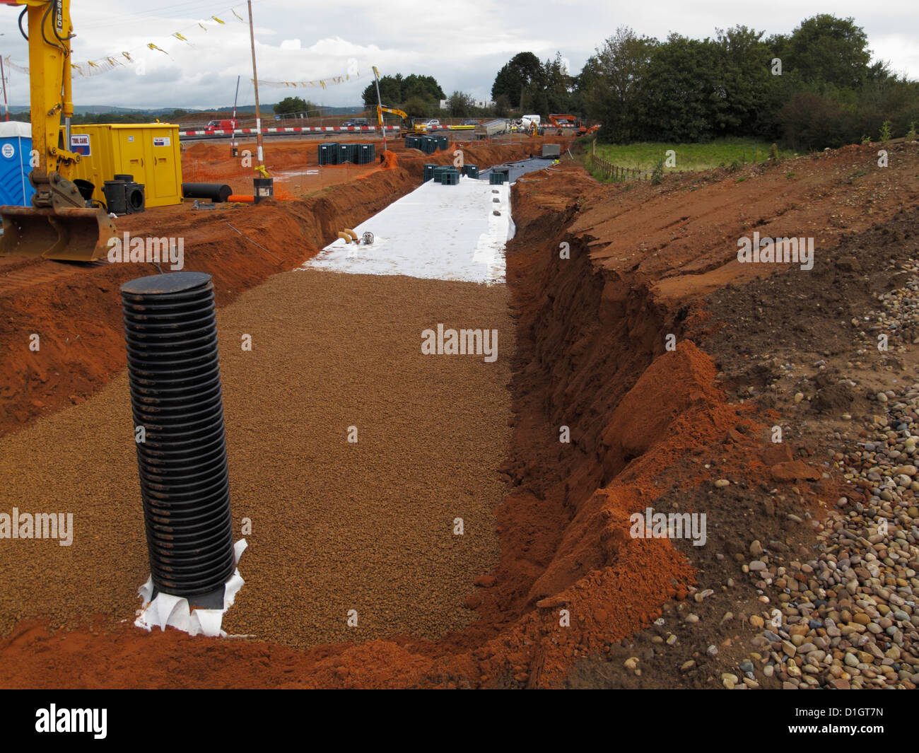 Grand parking souterrain de stockage d'eau en plastique système de caisse de la chambre de Drainage durable SUDS pour nouvelle autoroute scheme UK Banque D'Images