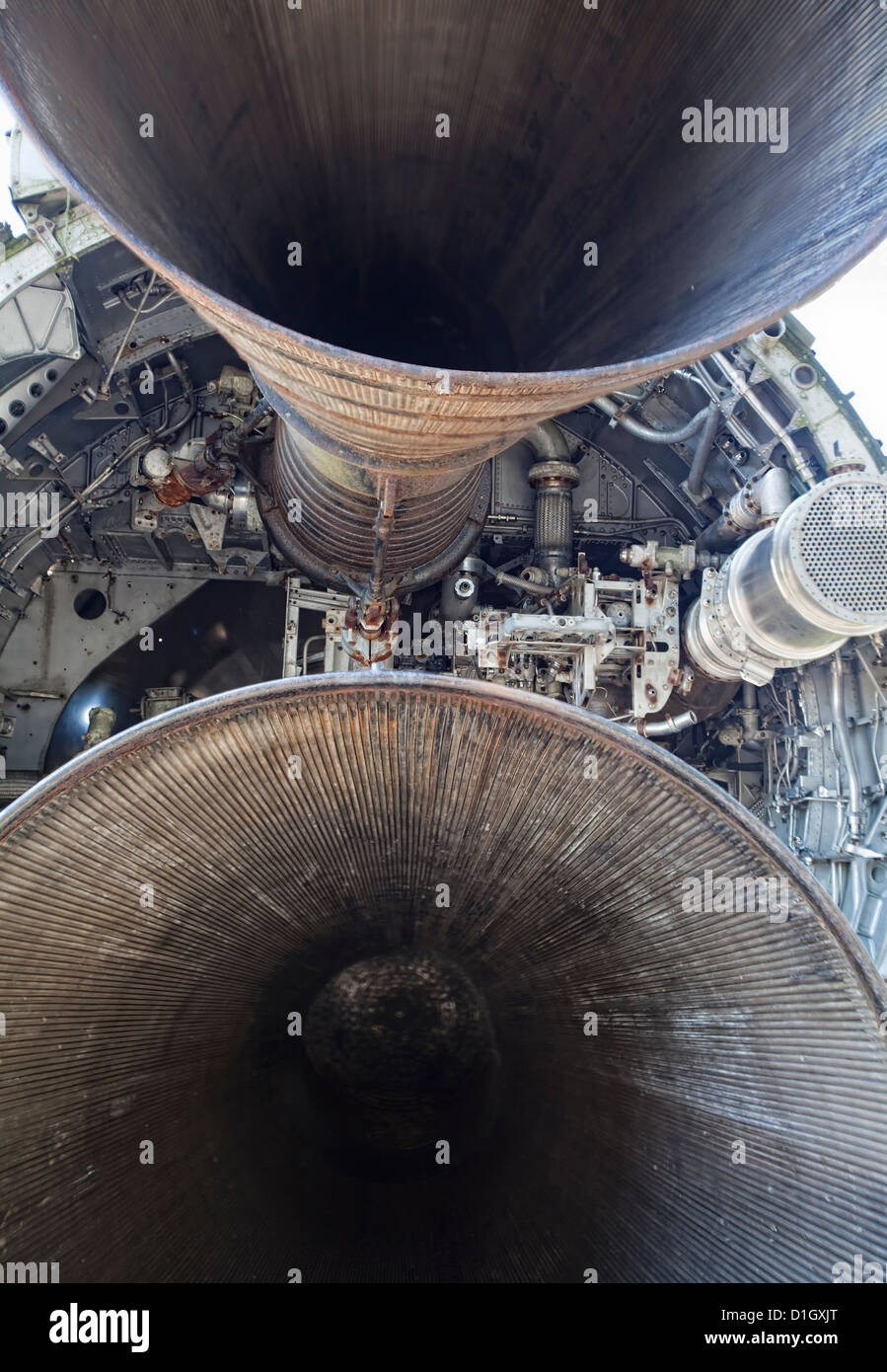 L'Europe II, une fusée de lancement européen de 1971, les moteurs Rolls-Royce RZ-12 Niveau inférieur, Euro Space Center, Transinne, Belgique Europe Banque D'Images