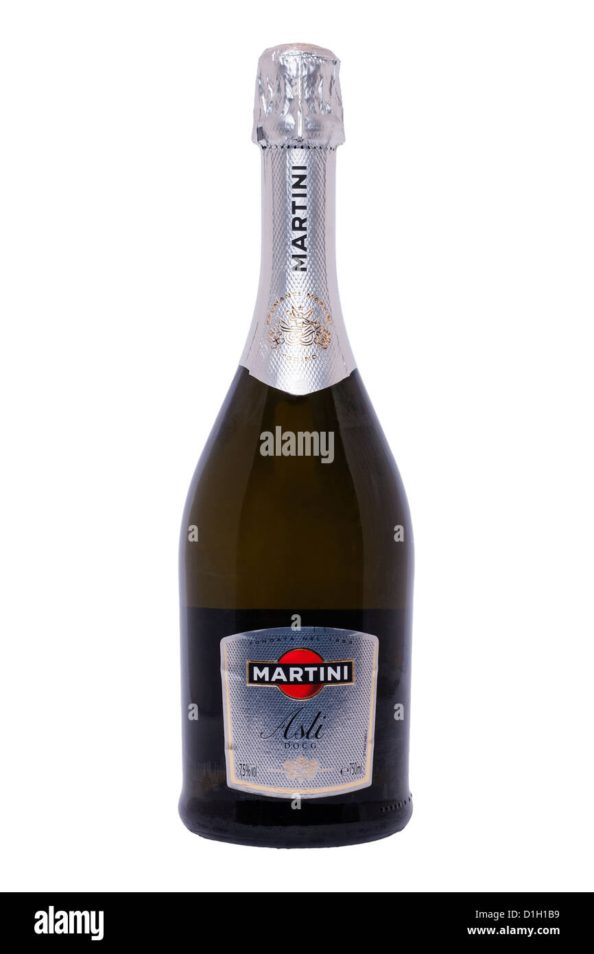 Une bouteille de vin blanc mousseux Asti Martini sur fond blanc Photo