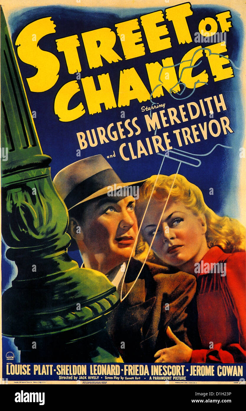 STREET OF CHANCE Affiche pour 1942 Paramount film avec Burgess Meredith et Claire Francis Banque D'Images