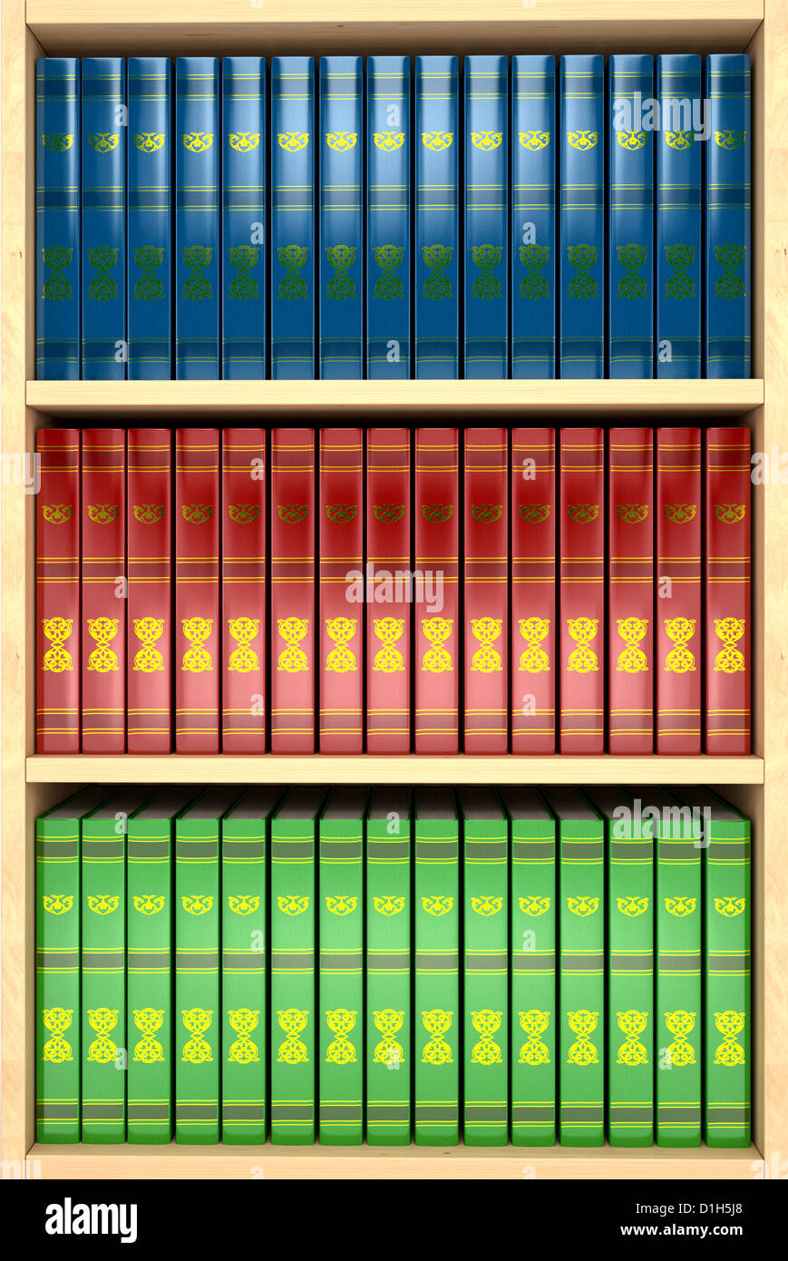 Étagères en bois 3D avec des livres d'arrière-plan Banque D'Images