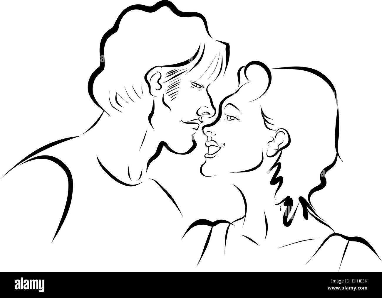 Couple in love kissing illustration Banque D'Images