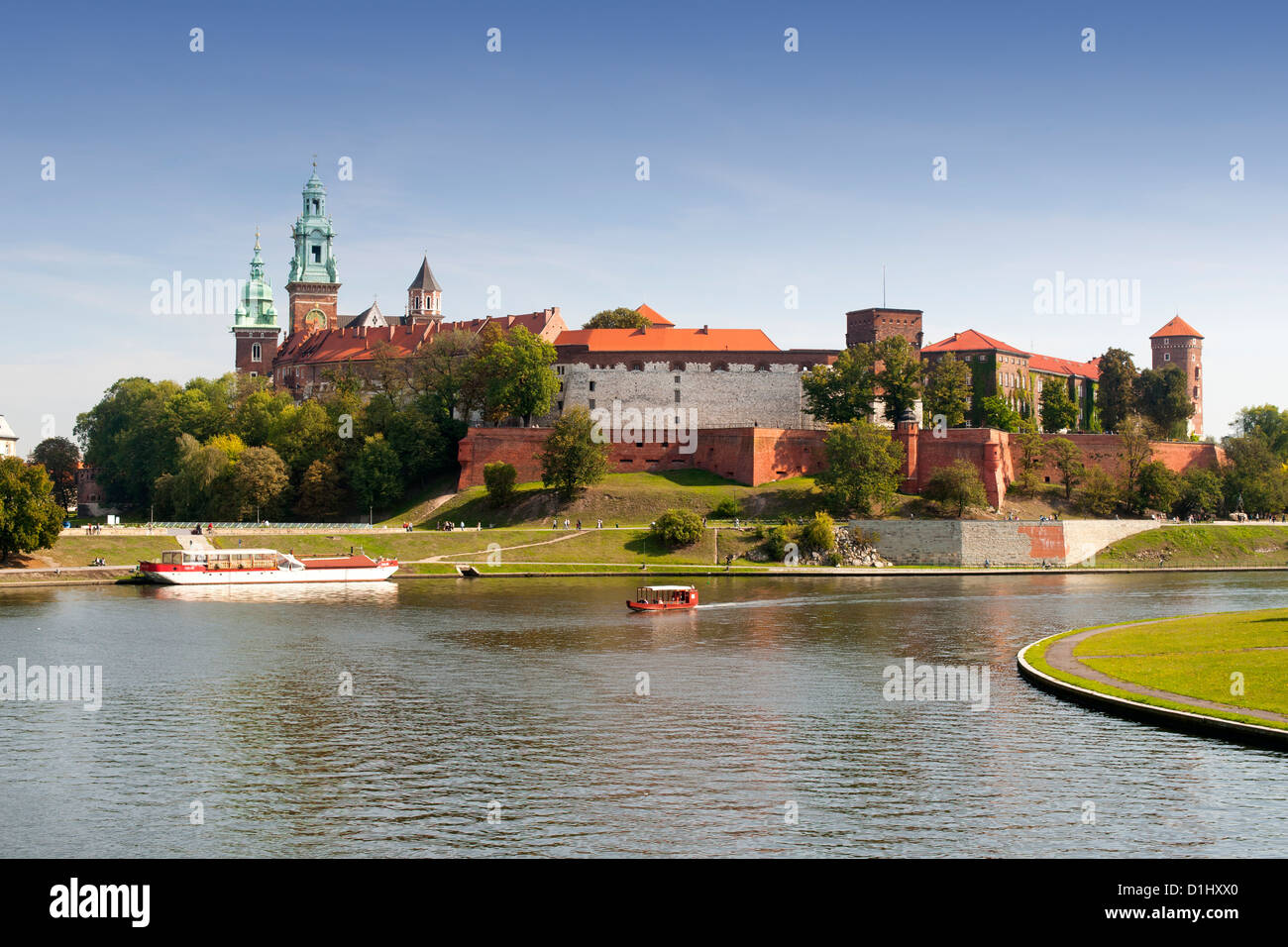 Château de Wawel et de la rivière Wista à Cracovie dans le sud de la Pologne. Banque D'Images