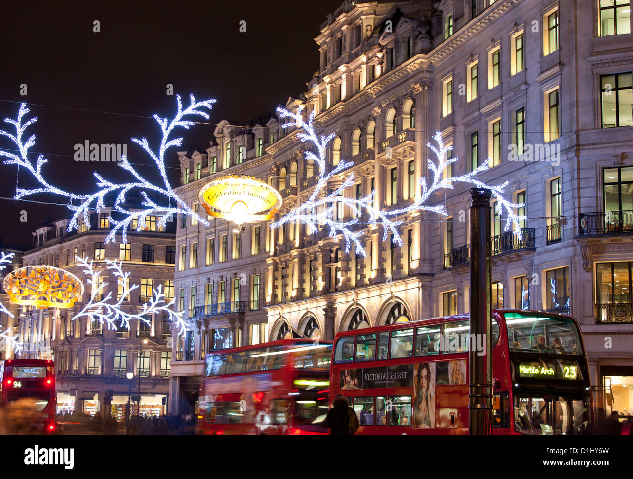 Les lumières de Noël de la rue Regent London England UK Banque D'Images