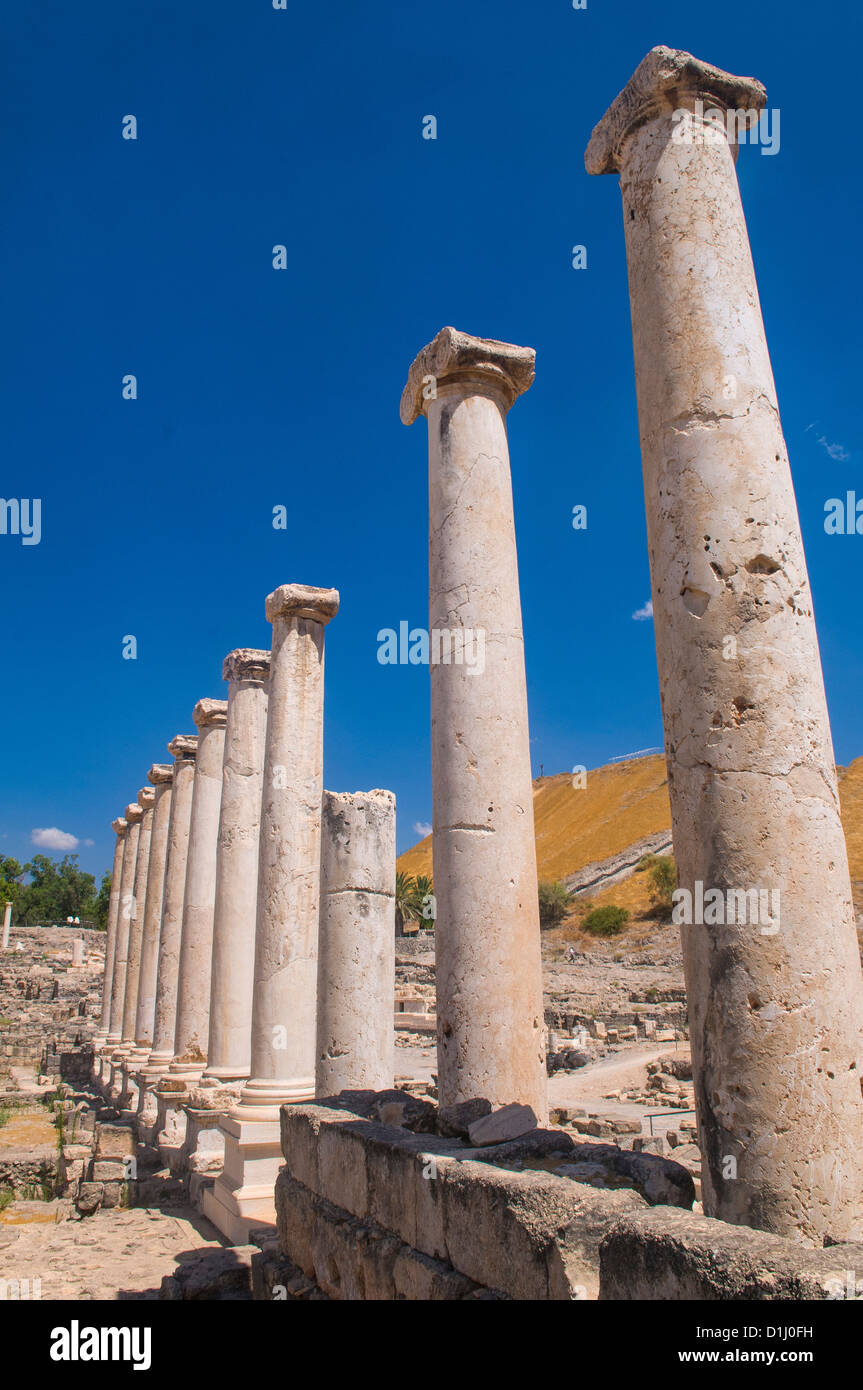 Ruines de la ville romaine Scythopolis dans le Parc National de Beit Shean , Israël Banque D'Images