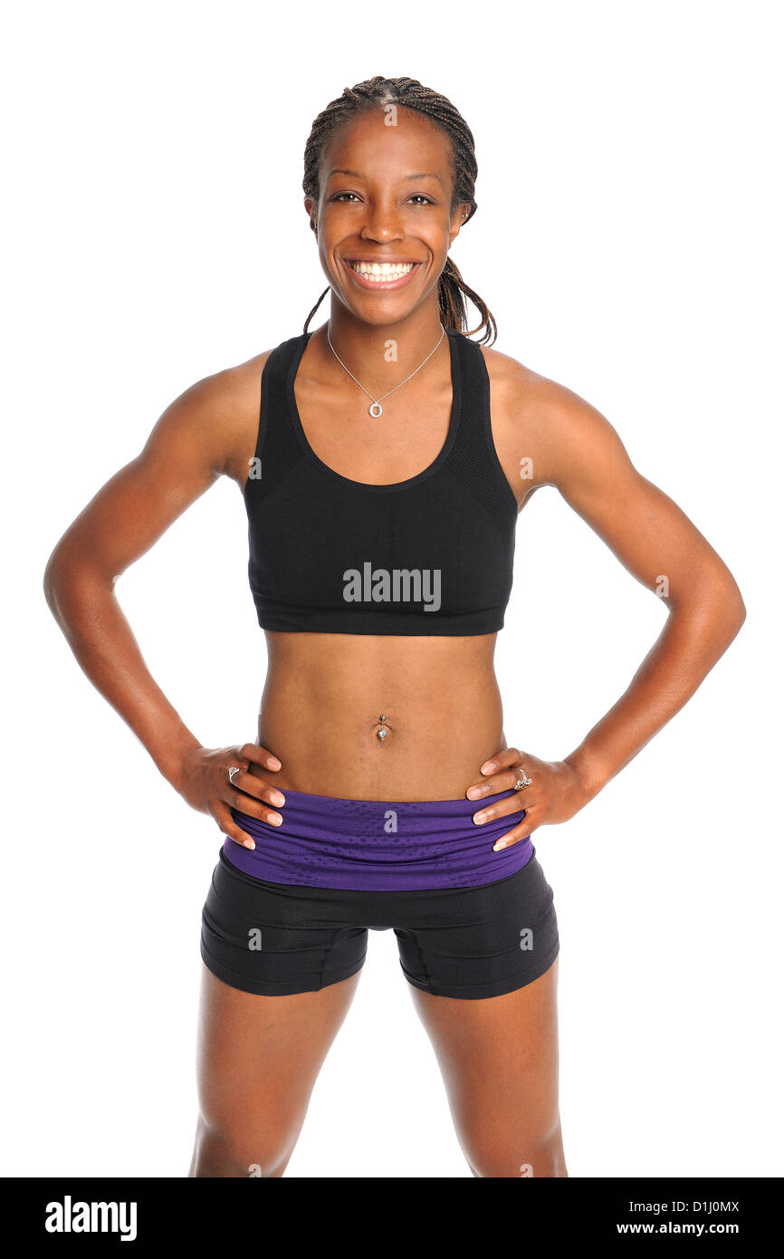 African American Woman in vêtements d'exercice isolé sur fond blanc Banque D'Images