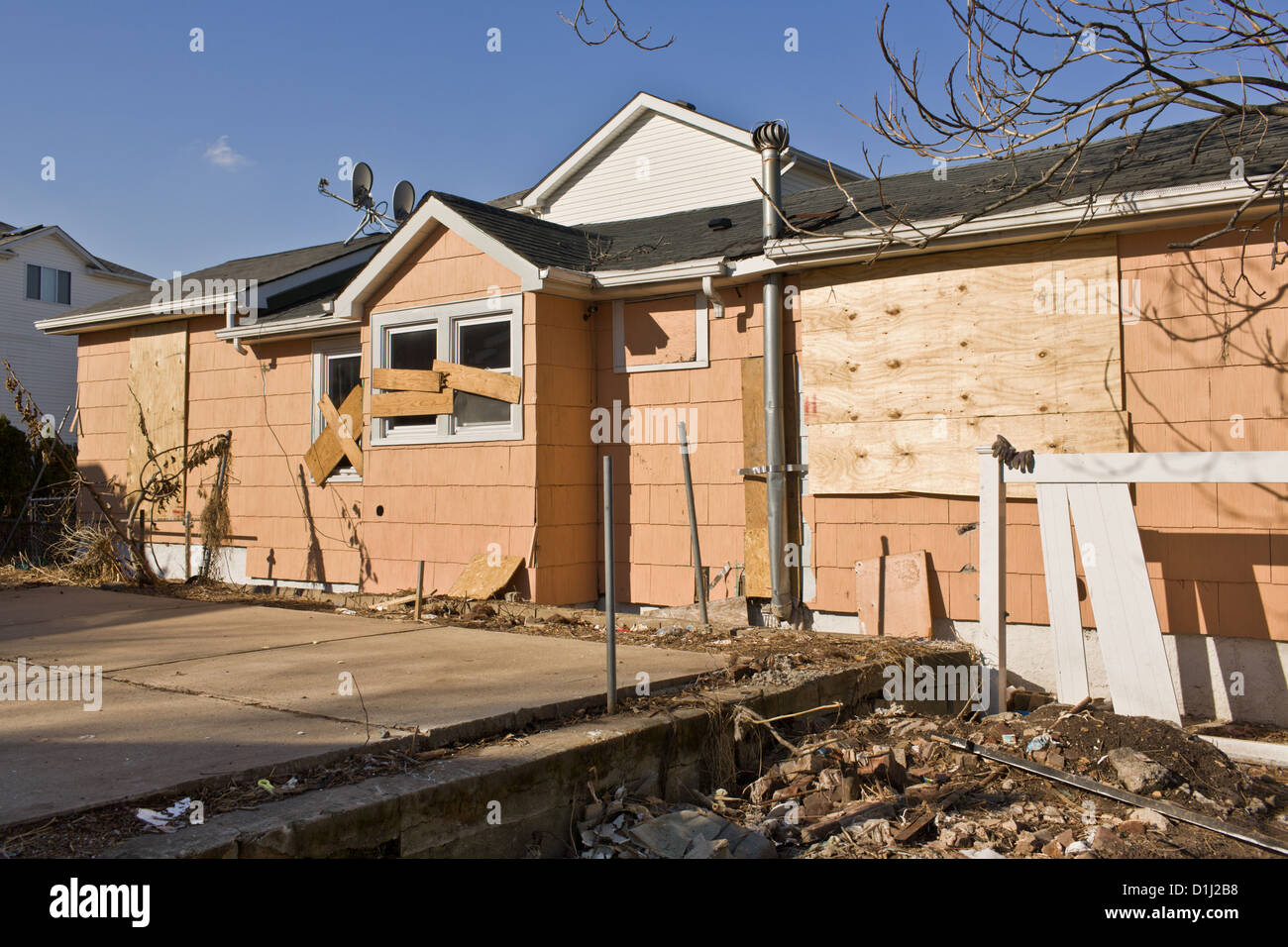 Immeuble d'endommagée par l'Ouragan Sandy, Staten Island, New York Banque D'Images