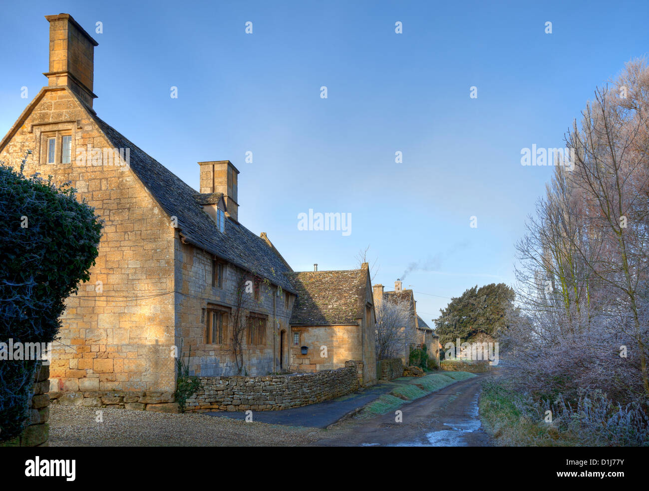 Cotswold cottages en hiver, Gloucestershire, Angleterre Banque D'Images