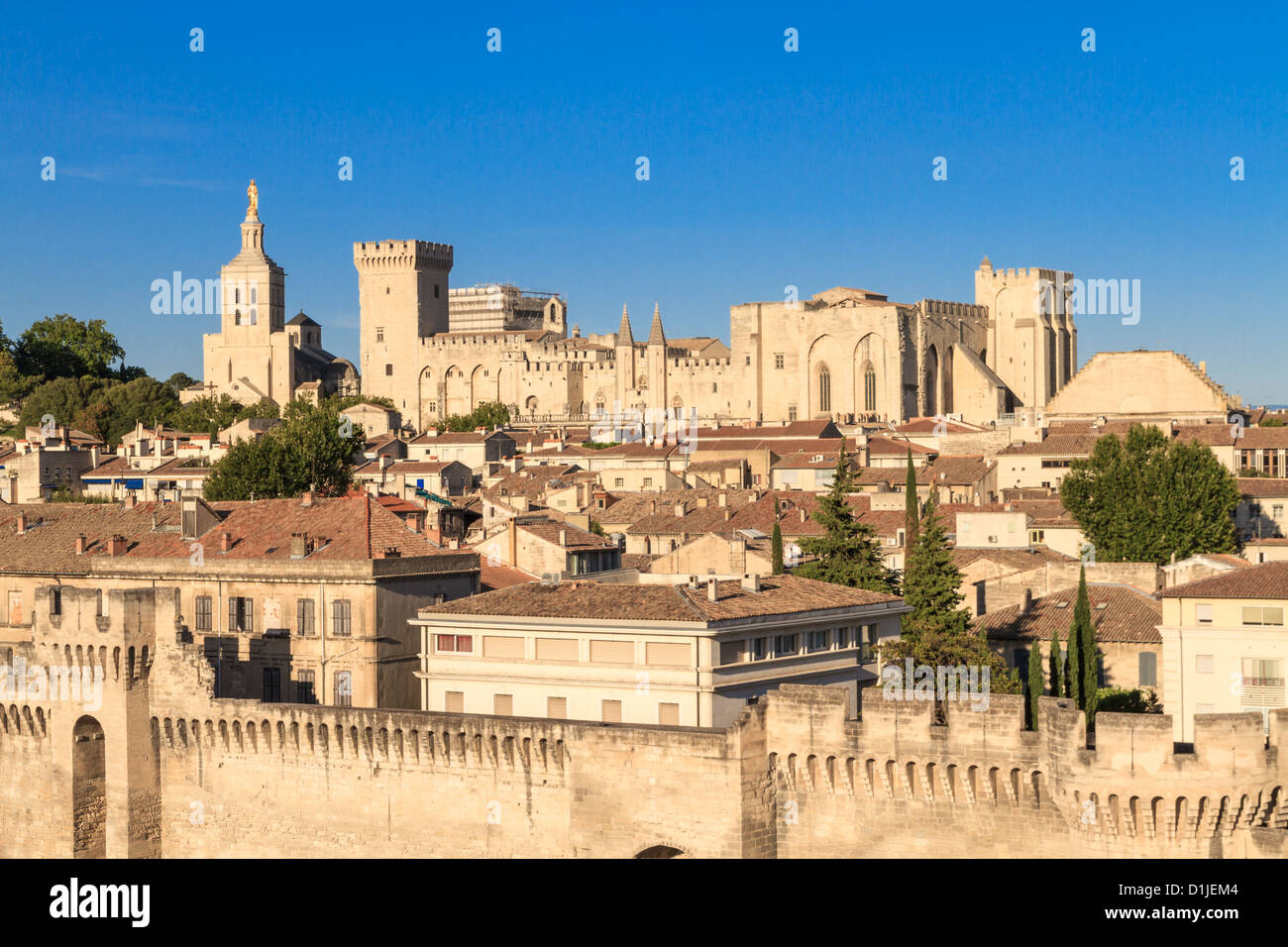 Avignon en Provence - vue sur les murs de la ville et palais des Papes Banque D'Images