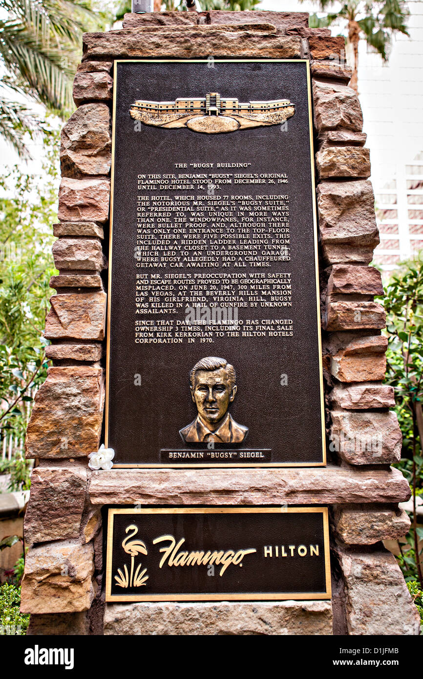 Mémorial à gangster Bugsy Siegel au Flamingo Hotel & Casino à Las Vegas, NV. Banque D'Images