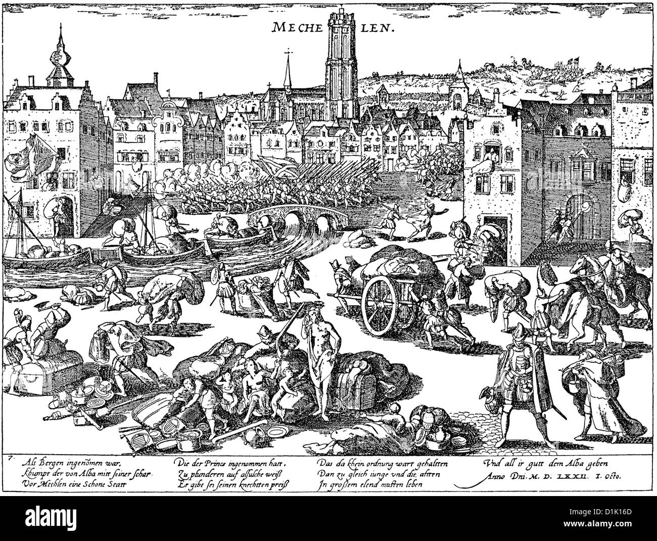 Le pillage de Malines par les Espagnols le 1er octobre 1572, Pays-Bas espagnols, 16e siècle Banque D'Images