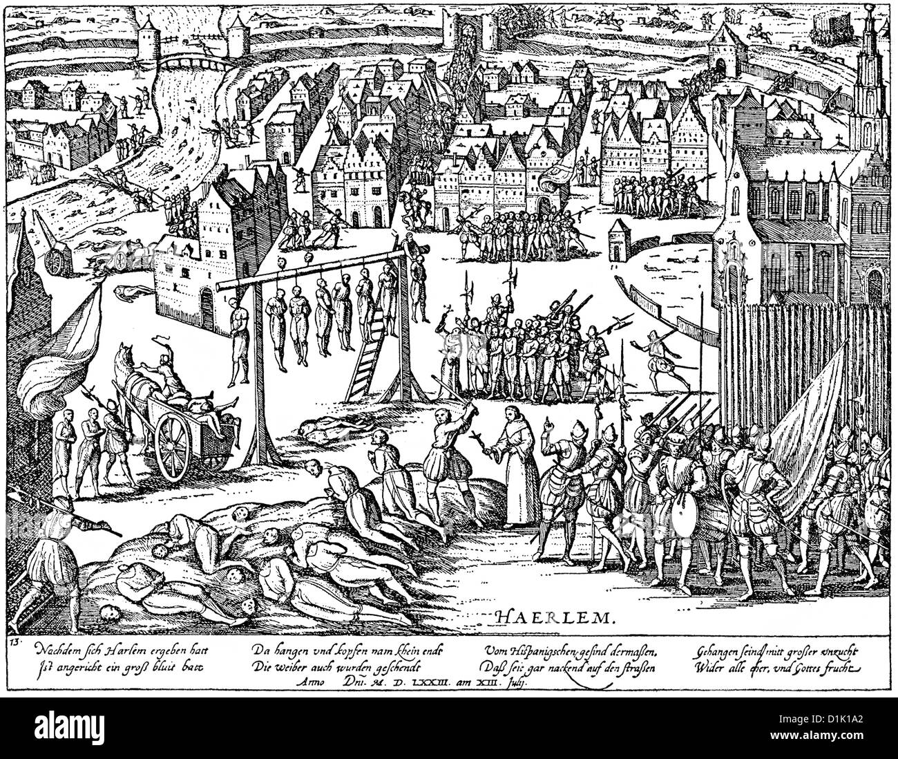 Les atrocités des Espagnols à Harlem le 13 juillet 1573, Pays-Bas espagnols, 16ème siècle, Banque D'Images
