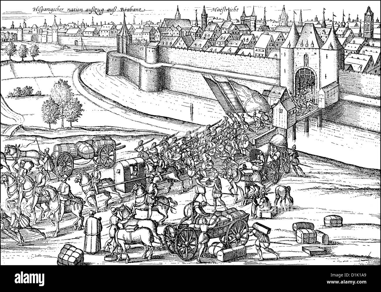 Les Espagnols de quitter les Pays-Bas, départ de la ville de Maastricht, Pays-Bas espagnols, 16e siècle Banque D'Images